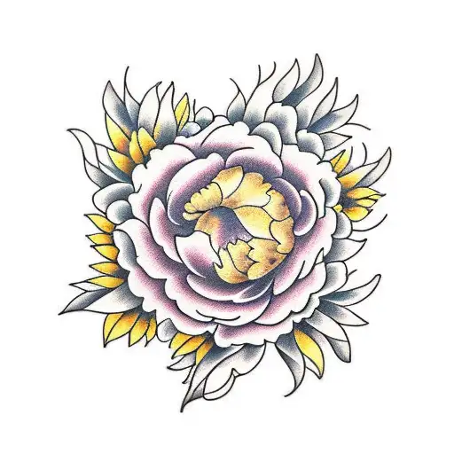 Peony and sunflower Bouquet tattoo design idea