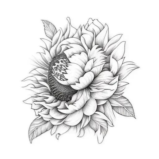Peony and sunflower Bouquet tattoo design idea