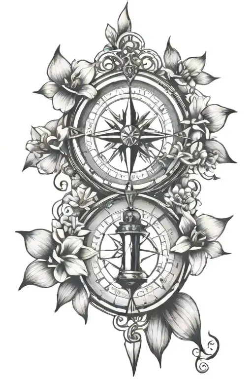 Moral Compass Tattoo Incorporating orchid flowers and christian symbols tattoo design idea