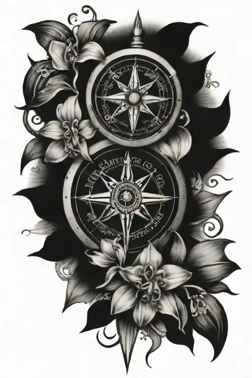 Moral Compass Tattoo Incorporating christianity and orchid flowers tattoo design idea
