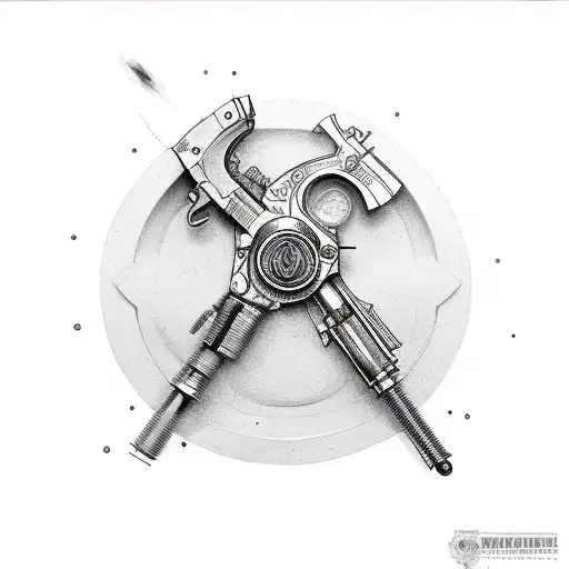 A revolver pistol morphing into a welding torch tattoo design idea