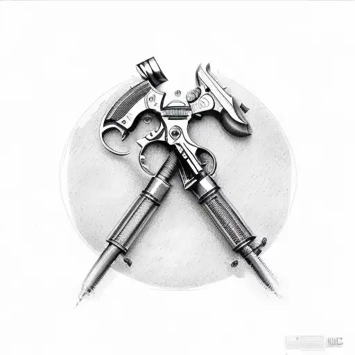 A revolver pistol morphing into a welding torch tattoo design idea