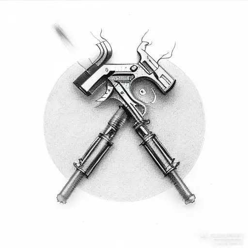 A revolver pistol morphing into a welding torch tattoo design idea