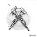 A revolver pistol morphing into a welding torch tattoo design idea