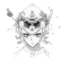 A portrait of a character from your favorite manga series, surrounded by elements from Japanese culture like cherry blossoms and samurai swords tattoo design idea