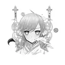 A portrait of a character from your favorite manga series, surrounded by elements from Japanese culture like cherry blossoms and samurai swords tattoo design idea