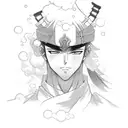 A portrait of a character from your favorite manga series, surrounded by elements from Japanese culture like cherry blossoms and samurai swords tattoo design idea