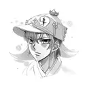 A portrait of a character from your favorite manga series, surrounded by elements from Japanese culture like cherry blossoms and samurai swords tattoo design idea