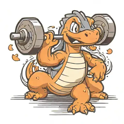 charmander meets Yoshi lifting weights tattoo design idea
