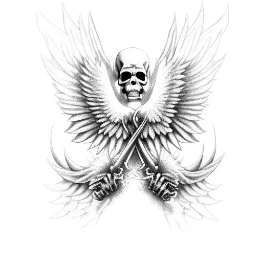 grim reaper with huge spread angel wings tattoo design idea