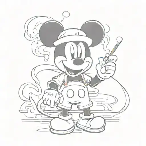  mickey mouse holding a cigarette with wifi and bluetooth signs on him without cap small weed tattoo design idea