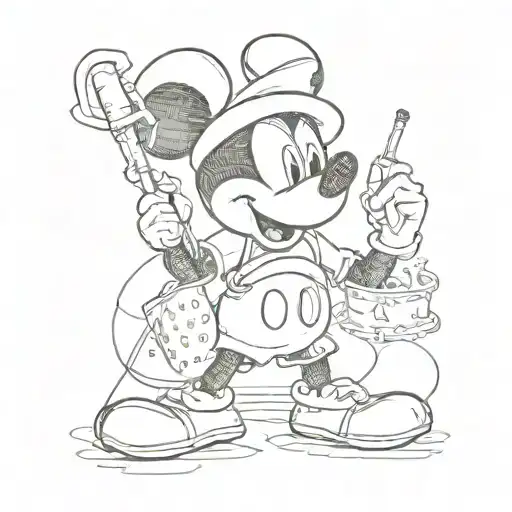  mickey mouse holding a cigarette with wifi bluetooth signs tattoo design idea