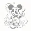  mickey mouse holding a cigarette with wifi and bluetooth signs on him without cap small weed tattoo design idea