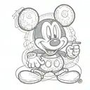  mickey mouse holding a cigarette with wifi bluetooth signs tattoo design idea
