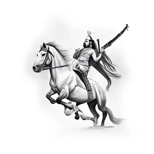 indian with ak-47 riding a horse tattoo design idea
