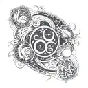 A celestial design incorporating all four zodiac signs (Pisces, Libra, Taurus, Cancer) intertwined with each other tattoo design idea