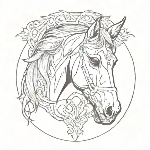A horse face in a horseshoe made of half tattoo design idea
