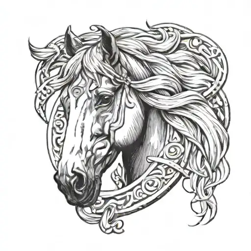 A horse face in a horseshoe design tattoo design idea
