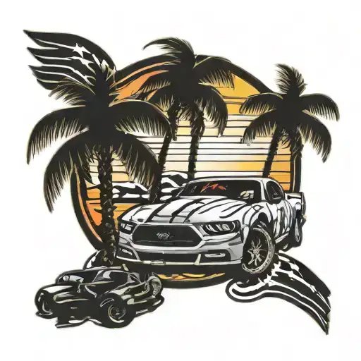 nascar with palm tree silhouette tattoo design idea