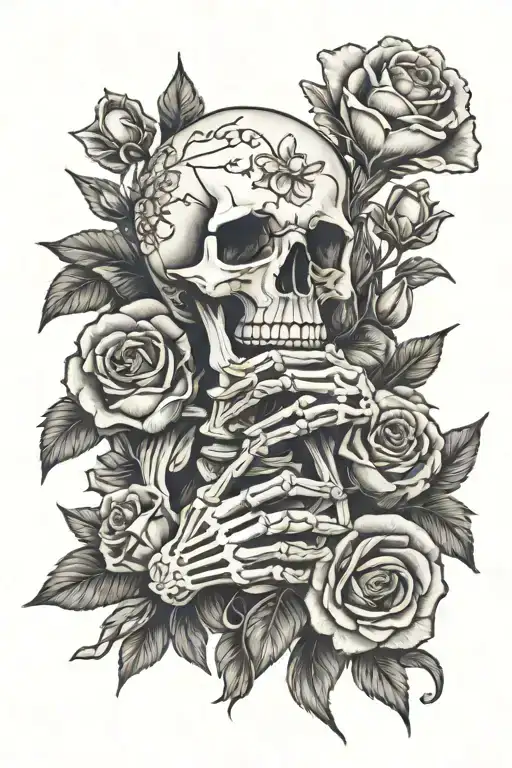 Skeleton hand holding flower bouquet tattoo tattoo design idea