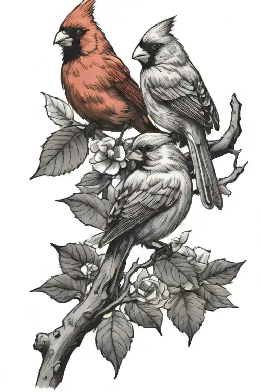 cardinals on a branch  tattoo design idea