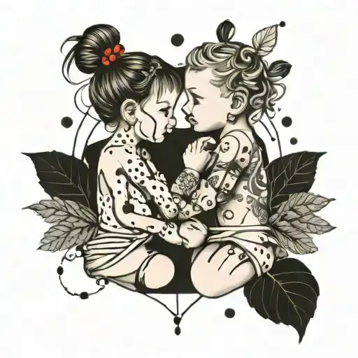 children connected together with dots and a date above each tattoo design idea