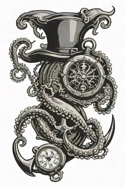 2 pocket watches 1 with the name Kash and the clock hands at 9:38 the other with the name Haylee and an anchor & octopus tattoo design idea