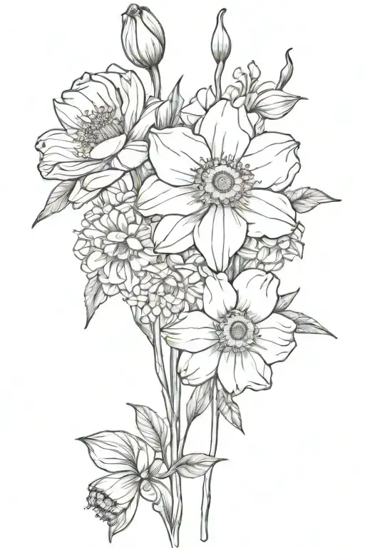 combine aster, narcissus, poppy and daisy flowers into a forearm tattoo tattoo design idea