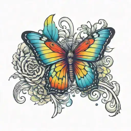 rainbow butterfly perched atop the words harper tattoo design idea