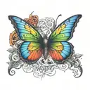 rainbow butterfly perched atop the words harper tattoo design idea