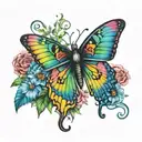 rainbow butterfly perched atop the words harper tattoo design idea