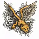 dead cat angel wing tattoo design idea