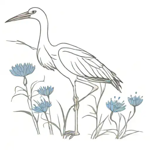 Stork and behind him cornflowers tattoo design idea