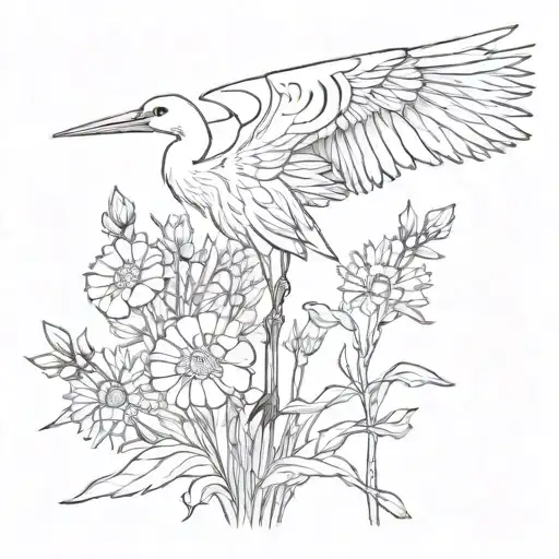 Stork and cornflowers tattoo design idea