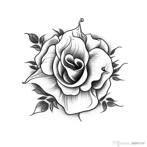 Bouquet of flowers with a marigold, a calla, a sunflower, a rose, a dahlia and a poppy. tattoo design idea