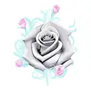 dagger with scroll saying "acta non verba" with roses around the dagger tattoo design idea