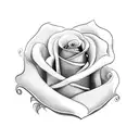 dagger with scroll saying "acta non verba" with roses around the dagger tattoo design idea