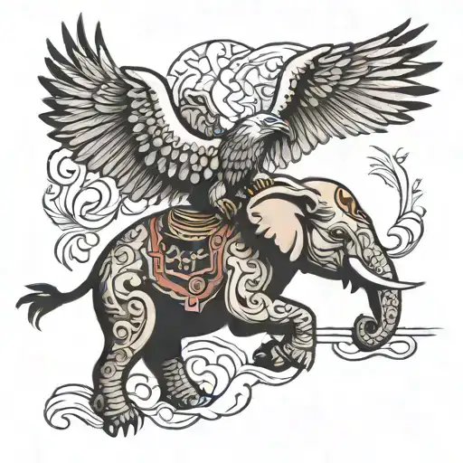 elephant and eagle soaring tattoo design idea
