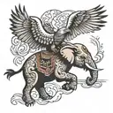 elephant and eagle soaring tattoo design idea