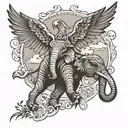 elephant and eagle soaring tattoo design idea