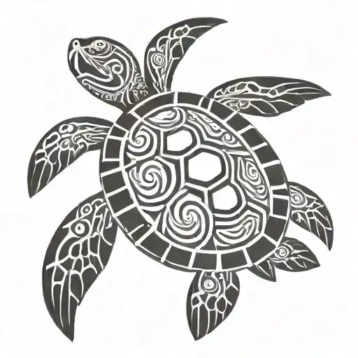 sea turtle swimming tattoo design idea