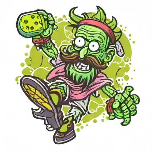 pickle rick with pickleball player with solid tattoo design idea