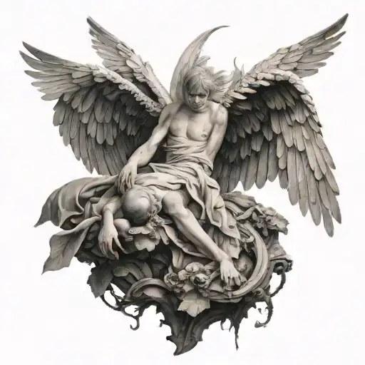 fallen angel from sky symbolizing tattoo design idea