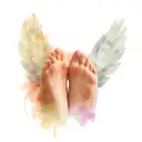 angel wings with baby feet and halo tattoo design idea