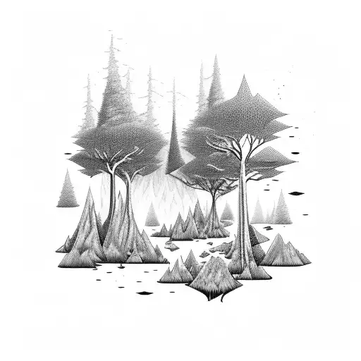 Forest landscape with hidden illyrian symbols tattoo design idea