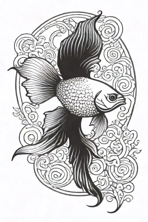 black and white beta fish swimming in a circle tattoo design idea