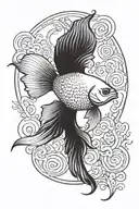 black and white beta fish swimming in a circle tattoo design idea
