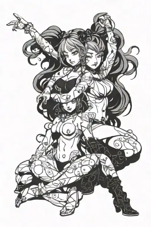 ahegao female and girl full body tattoo design idea