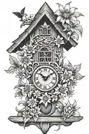 simple German cuckoo clock with edelweiss flowers intertwined tattoo design idea