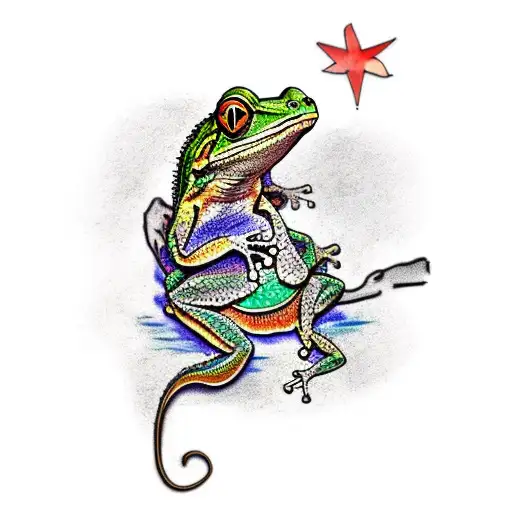 A bearded dragon fighting a tree frog' tattoo design idea
